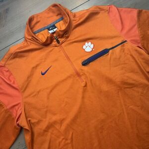 Clemson Tigers Pullover Mens Large Orange NCAA Football Nike Dri-FIT 1/4 Zip